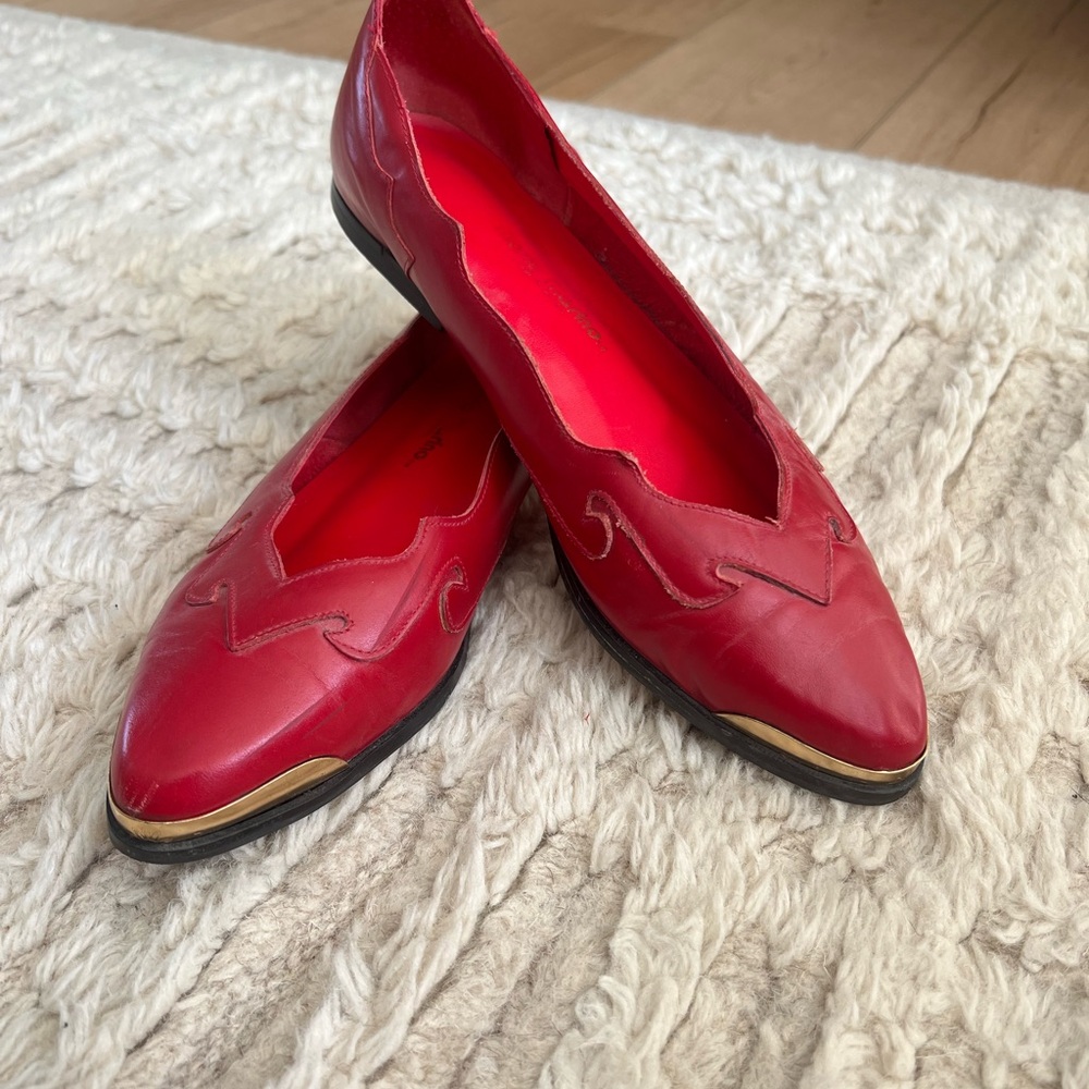 Red Leather Women's Flats with gold toe cap 8-8.5